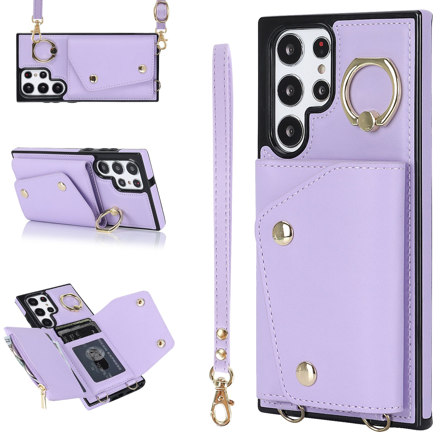 Zipper Wallet Phone Case for Samsung Galaxy S22 Ultra 5G PU Leather Coated TPU Cover with Ring Kickstand Zipper Wallet Phone Case for Samsung Galaxy S22 Ultra 5G PU Leather Coated TPU Cover with Ring Kickstand